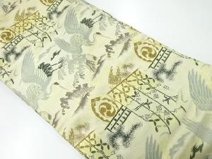 アンティーク　鶴模様織出し名古屋帯（299.5センチ）（材料）